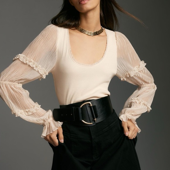 Anthropologie Cream Pleated Top - Picture 2 of 13